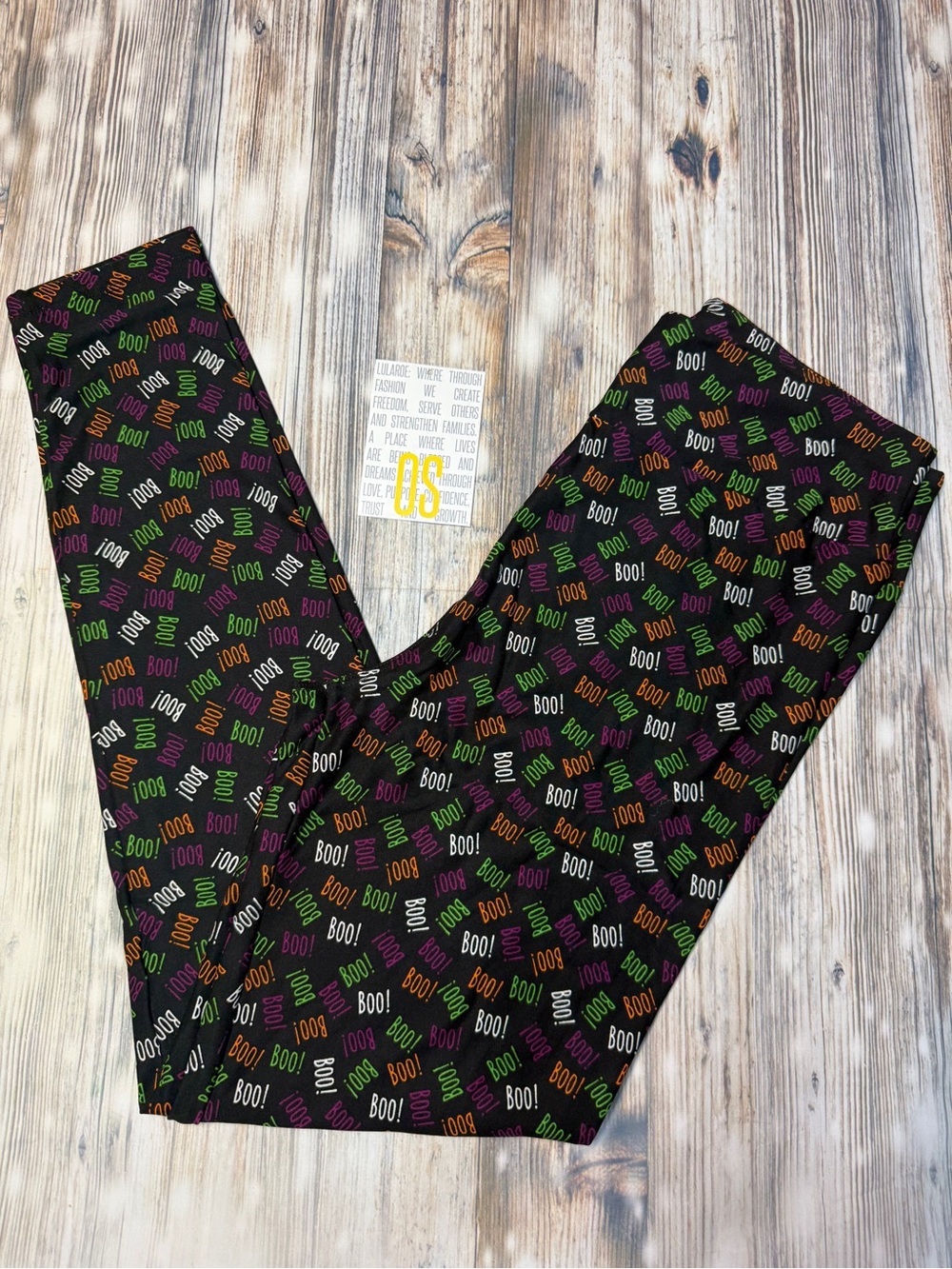 LuLaRoe Black 'BOO!' Print Leggings with Green, Orange, Purple & White Accents